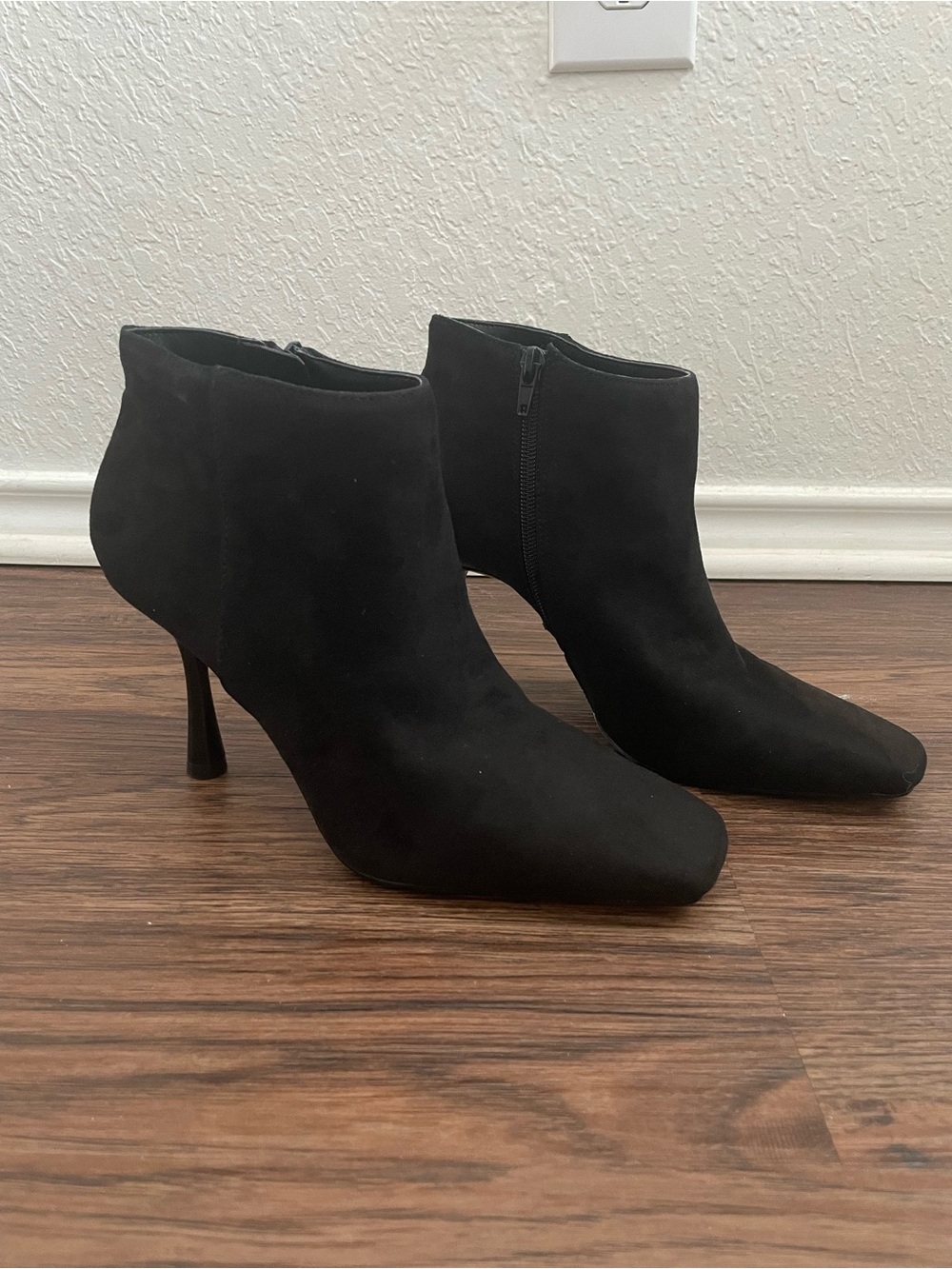 Black Suede Ankle Booties with Side Zip